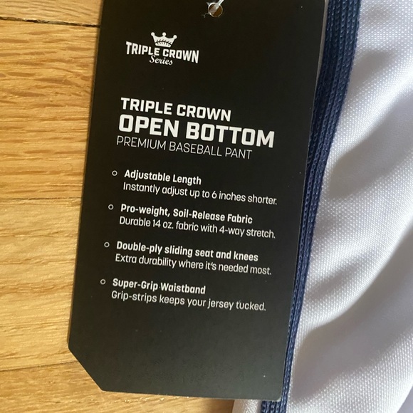 NEW w/ Tags Mens Medium Champro Open Bottoms white with navy piping - Picture 3 of 5